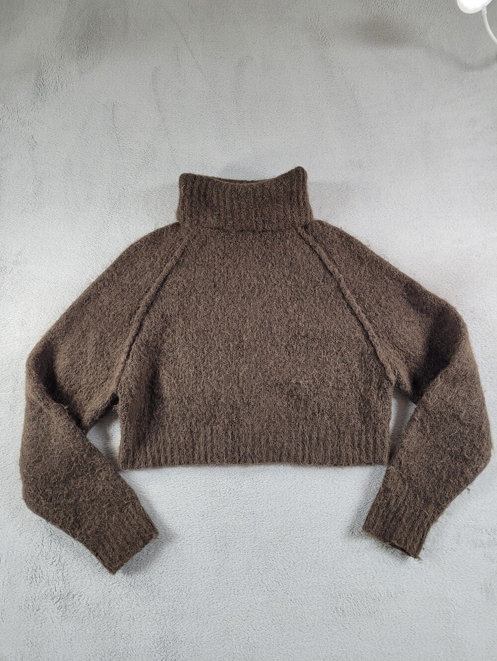 Zara Alpaca Blend Cropped Brown Turtleneck Sweater - Picture 2 of 10